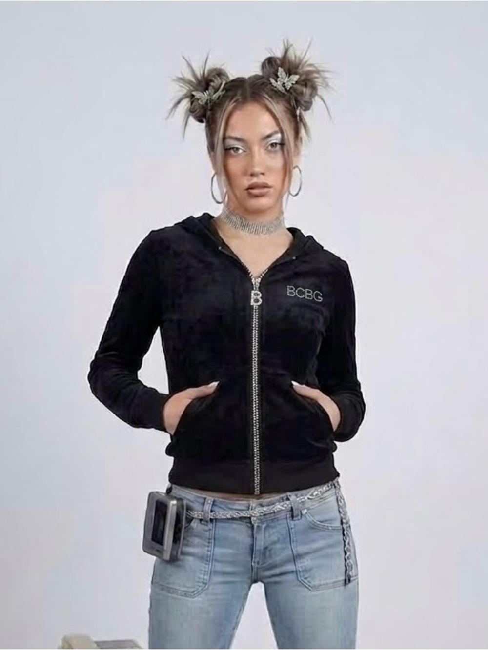 BCBGMaxAzria Y2K Velour Zip Hoodie